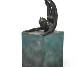 114
Sergio Bustamante
b. 1949, Mexican
Fish boy
Patinated bronze on painted wood plinth
Signed in the casting: Sergio Bustamante
Bronze: 29" H x 21.5" W x 26.5" D; Plinth: 29.25" H x 21.5" W x 24.5" D
Estimate: $1,000 - $1,500