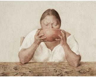 191
Francisco Zúñiga
1912-1998, Mexican
"Mujer con Olla," 1983
Lithograph in colors on BFK Rives paper
Edition: 49/100 (there were also 10 artist's proofs)
Signed, dated, and numbered in pencil near the lower edge: Zúñiga / 1983; Wolfensberger, Zurich, Switzerland, prntr.; Gallery Borjeson, Malmo, Sweden, pub.
22.5" H x 29.75" W
Estimate: $600 - $800