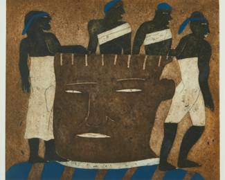 67
Javier Arévalo
1937-2020, Mexican
"La Ceremonia," 1986
Etching and aquatint in colors on paper
Edition: 50/50
Signed, titled, and dated in pencil in the lower margin: Arévalo / 86
Plate: 18.25" H x 21" W; Sight: 19.5" H x 22.25" W
Estimate: $300 - $500