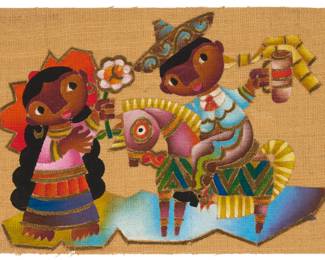 188
Attributed to José Maria de Servin
1917-1983, Mexican
Mexican children
Oil on burlap laid to very thin paper
Unsigned
24.75" H x 38" W
Estimate: $400 - $600