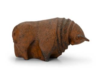 88
Eugenia Everett
1908-2004
Bull
Ceramic
Unmarked, attributed to embossed labels later applied to underside
7.375" H x 13.5" W x 7.5" D
Estimate: $300 - $500