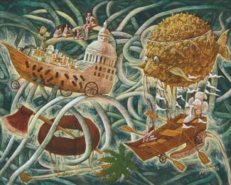 130
Victor Huerta Batista
b. 1972, Cuban
Surrealist seascape, 2007
Acrylic on canvas
Signed and dated lower right: V. Huerta / 07
13.25" H x 17.25" W
Estimate: $300 - $500
