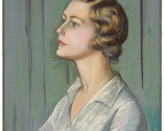 74
Alfredo Ramos Martinez
1871-1946, Mexican
"Retrato de Genevieve Quale"
Pastel on grayish-green paper laid to board
Signed and dedicated upper left: "a la muy simpatica / Genevieve Quale / carinosamente, Ramos Martinez"
Image/Sheet: 24.75" H x 19" W
Estimate: $3,000 - $5,000
