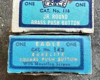 New in box Vtg. Bakelite & Brass Push Button door bells