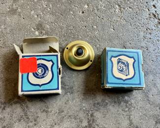 New in box Vtg. Bakelite & Brass Push Button door bells