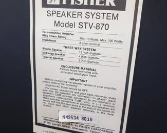 Speaker System model STV-870 - Fisher Component Cabinet RA-860 -Fisher Studio - Standard system 8600