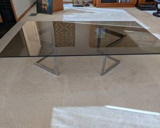 MCM glass top with metal base has matching  side table