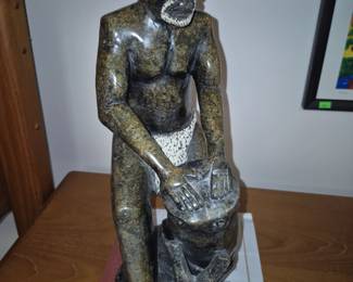 Carved Shona art soapstone drummer Zimbabwe 