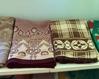Vintage wool & acrylic blankets - left one is tulip pattern by Orr