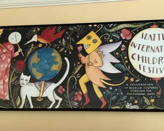 Framed 1996 Seattle International Children’s Festival poster, artwork by Julie Paschkis