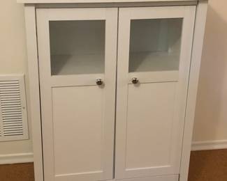 Newer (bathroom) storage cabinet with glass doors (32”W, 16”D, 41.5”H)