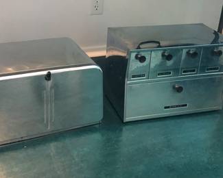 Vintage KreamerWare chrome bread box, all-in-one Krestline chrome canister set with bread box (by Speco)