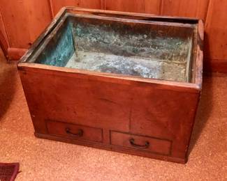 Old hibachi (brazier) with copper liner 21.5” x 16” x 13.5”H