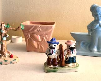 Pink McCoy planter, cowboy duck S & P shakers, sailor boy planter