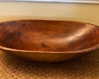 Primitive wooden dough bowl (26”L, 13”W, 6”H)