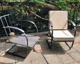 2 of a set of 4 outdoor chairs with cushions (metal frame with wood seat)