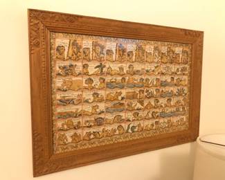 Balinese calendar painted on fabric - in carved frame (20” x 28” framed)