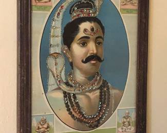 Jeweled print of Indian Hindu deity (11.5” x 15.5” framed)