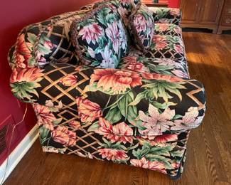 Beautiful Pink & Green Floral Sofa/Couch W/ Rope Trim