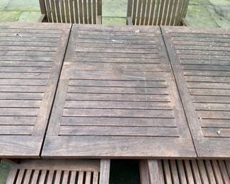 Outdoor Teak Table Set W/ Leaf & 6 Chairs