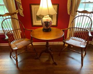 Country Round Wooden Table W/ 2 Arm Chairs Set