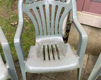 Outdoor Green Plastic Stacking Yard Chairs W/ Roses