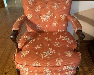 Red Upholstered Wooden Arm Chair