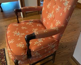 Red Upholstered Wooden Arm Chair