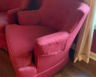 2 Red Upholstered Arm Club Chairs