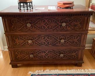 Beautiful Henredon Walnut Carved 3 Drawer Dresser (2 Available)
