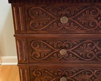 Beautiful Henredon Walnut Carved 3 Drawer Dresser (2 Available)