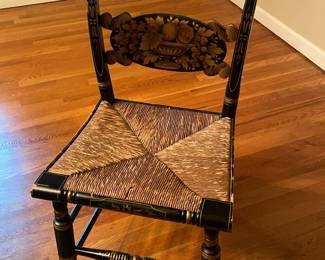 Wood Plank Country Dining Table W/ 4 Black Hitchcock STYLE Chairs