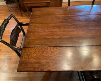 Wood Plank Country Dining Table W/ 4 Black Hitchcock STYLE Chairs