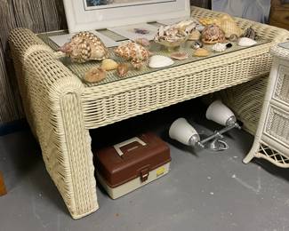 Wicker Console Table W/ Glass Top (2 Available)
