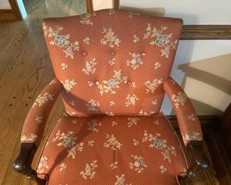 Red Upholstered Wooden Arm Chair