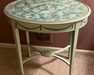 Green Hand Painted Oval Accent Wooden Table