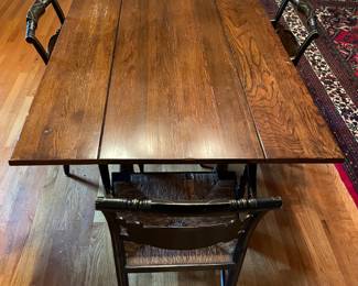 Wood Plank Country Dining Table W/ 4 Black Hitchcock STYLE Chairs
