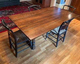 Wood Plank Country Dining Table W/ 4 Black Hitchcock STYLE Chairs