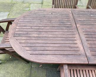 Outdoor Teak Table Set W/ Leaf & 6 Chairs