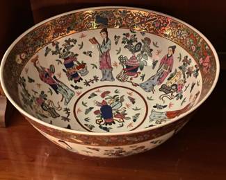 Large Porcelain Asian Figural Serving Bowl By Maitland Smith