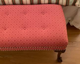 Pink/Red Upholstered Bench W/ Wooden Legs & Rope Trim