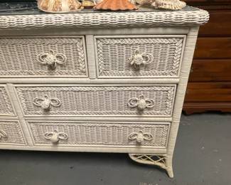 Wicker Low-Boy Dresser W/ Floral Knobs