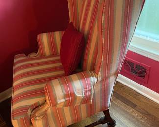 Red & White Striped Upholstered Arm Chair