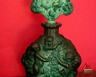 GENUINE Antique Malachite Perfume Bottle
