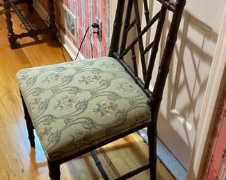 Vintage Mid-Century Modern Upholstered Bamboo Style Accent Chair