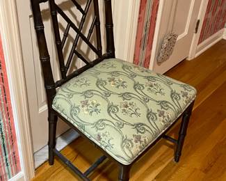 Vintage Mid-Century Modern Upholstered Bamboo Style Accent Chair