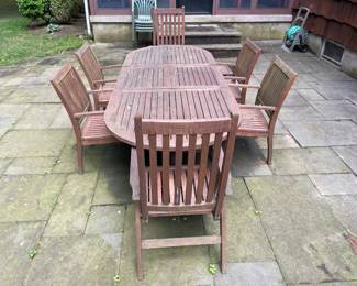 Outdoor Teak Table Set W/ Leaf & 6 Chairs
