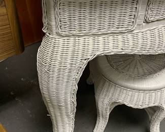 Wicker Vanity W/ Glass Top & Stool