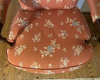 Red Upholstered Wooden Arm Chair