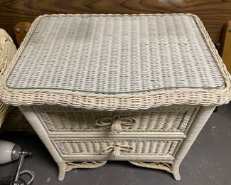 Wicker Nightstand W/ Glass Top